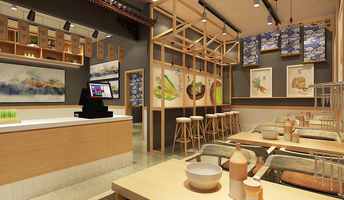 68平米新中式小籠包店鋪裝修設(shè)計(jì)效果圖