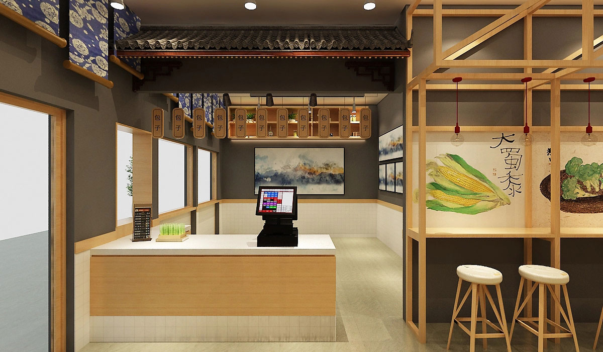 68平米新中式小籠包店鋪裝修設(shè)計(jì)效果圖