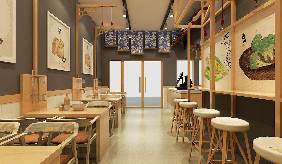 68平米新中式小籠包店鋪裝修設(shè)計(jì)效果圖