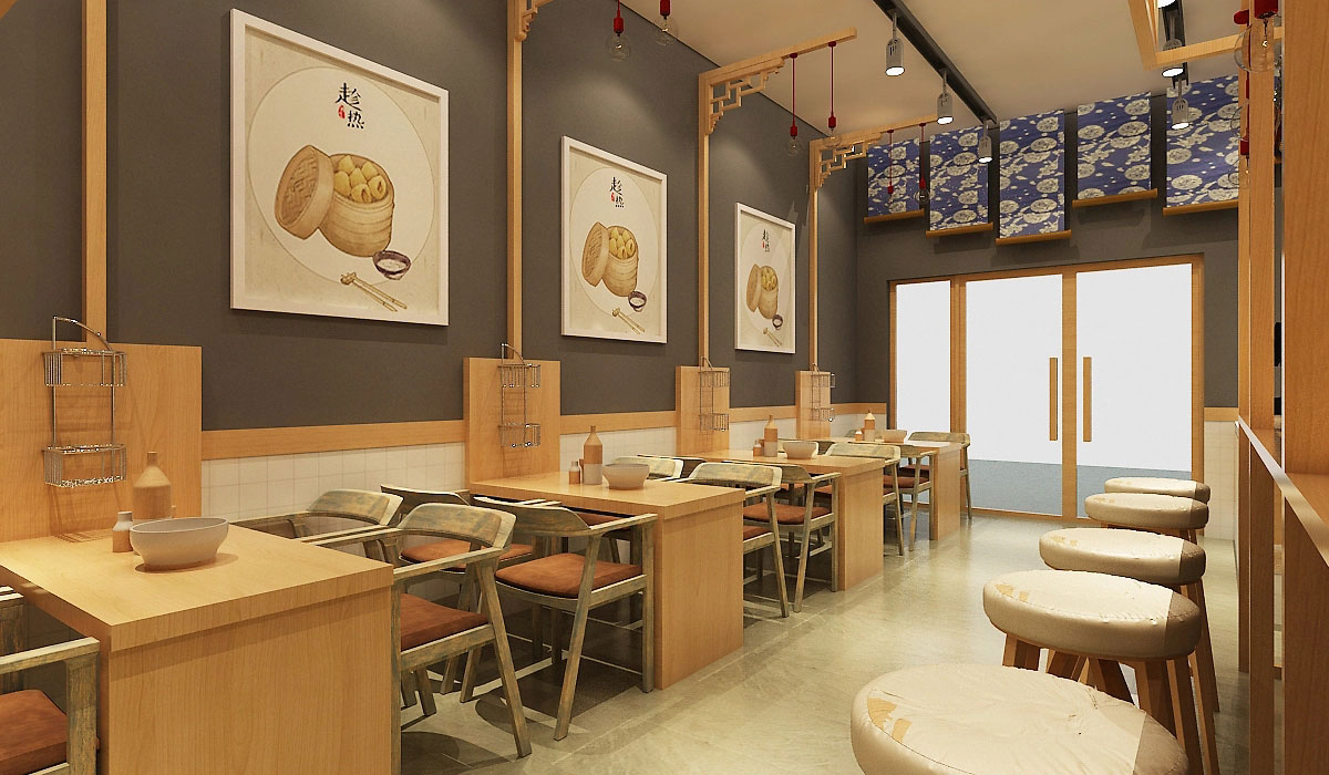 68平米新中式小籠包店鋪裝修設(shè)計(jì)效果圖