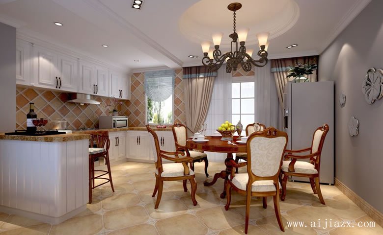 全開(kāi)放式的美式田園風(fēng)格大戶(hù)型餐廳裝修效果圖