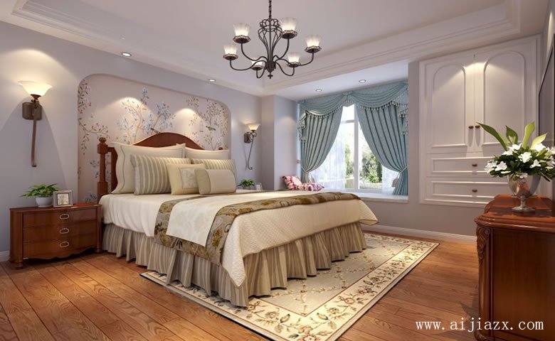 恬靜淡雅的美式田園風(fēng)格大戶(hù)型臥室裝修效果圖