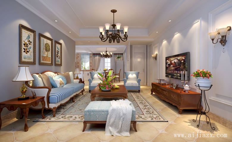 明亮大方的美式田園風(fēng)格大戶(hù)型客廳裝修效果圖